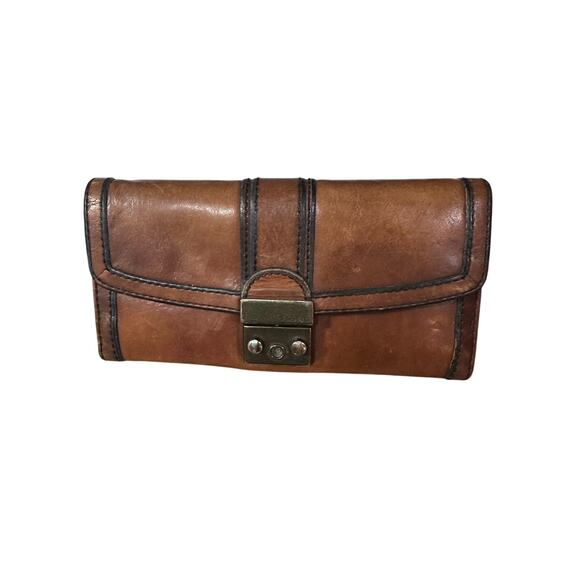 Fossil Leather Womens Long Live Vintage Clutch Wallet Whiskey brown Fold Wallet - Picture 1 of 1